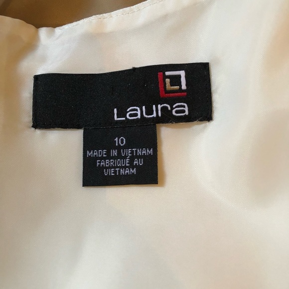 Laura shimmering dress cream, orange colour block sz 10 lined with belt, - Picture 2 of 4